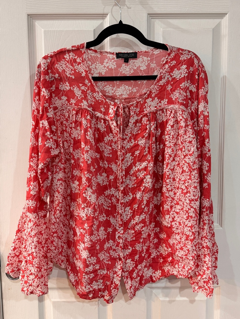 Rachel Zoe Coral Floral Boho Peasant Blouse Size Large